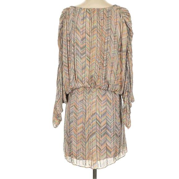 Parker Fully Beaded Pastel Chevron 100% Silk Chiffon Dress XS Art Deco Cocktail - Picture 3 of 9